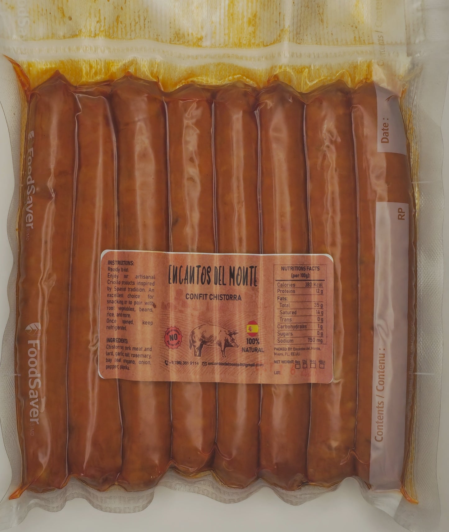 Vacuum-packed Creole Chistorra, 48 ounces