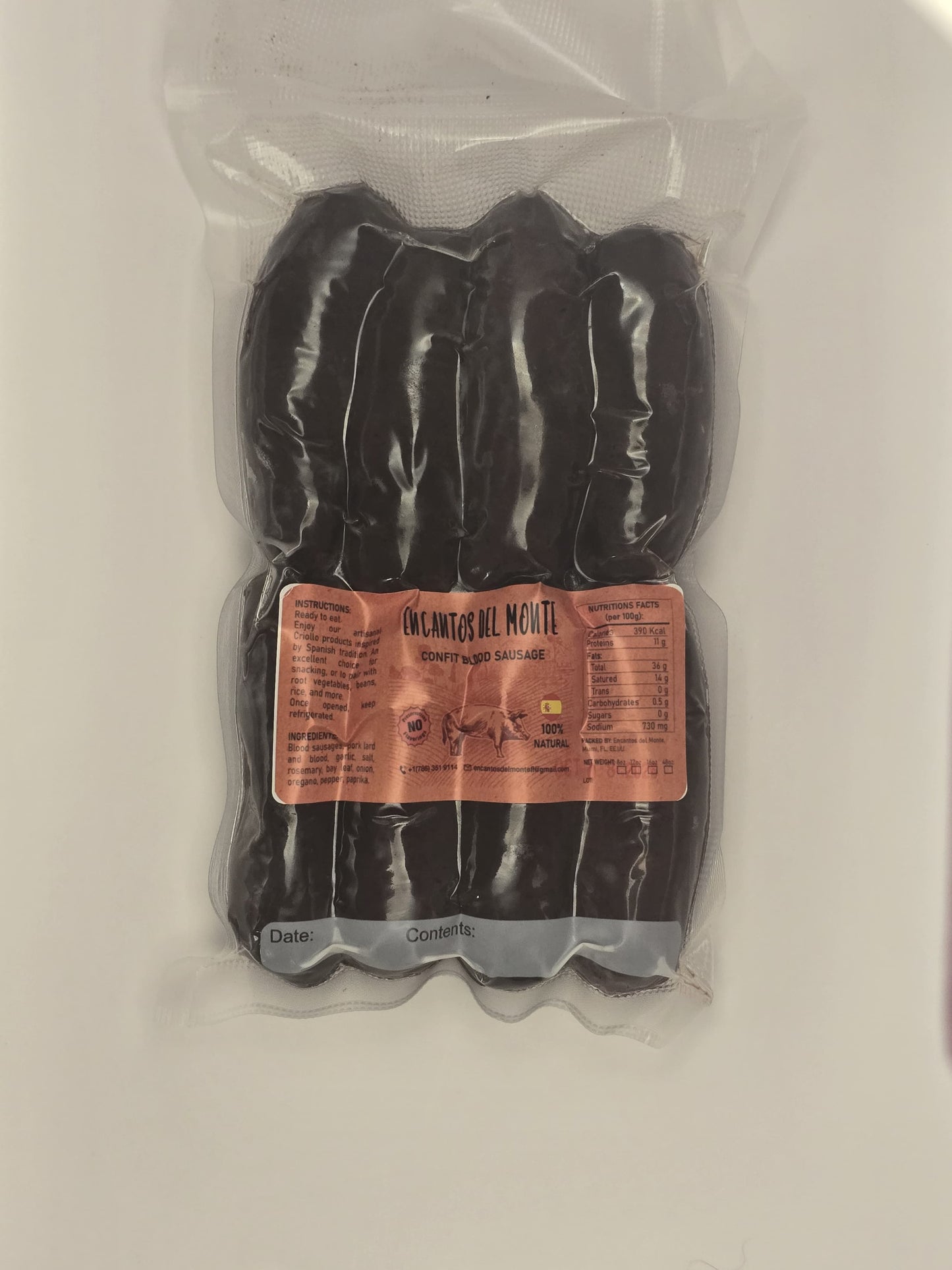 Criolla Blood Sausage, Pork, Vacuum-Packaged