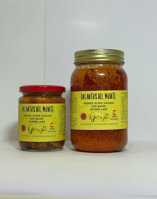 Charcuteria Criolla estilo Español (Chorizo, Morcilla, Panceta) en Manteca